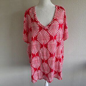 NEW Joie Top Blouse T-Shirt Red White Tropical Lightweight Linen Plus Size 3X
